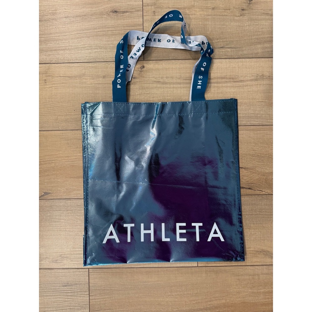 Athleta Reusable Shopping Tote Womens OS Teal Metallic Power of She Logo